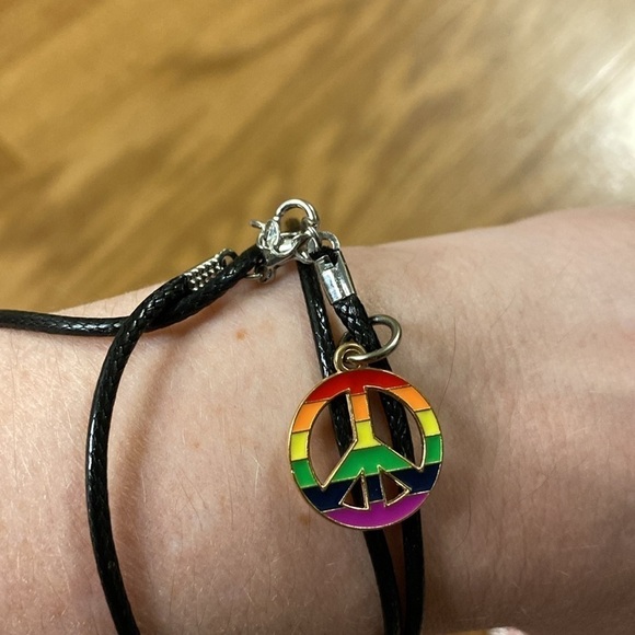 Peace Sign Rainbow  Pendant Black Necklace / Bracelet (Adjustable) - Picture 8 of 8